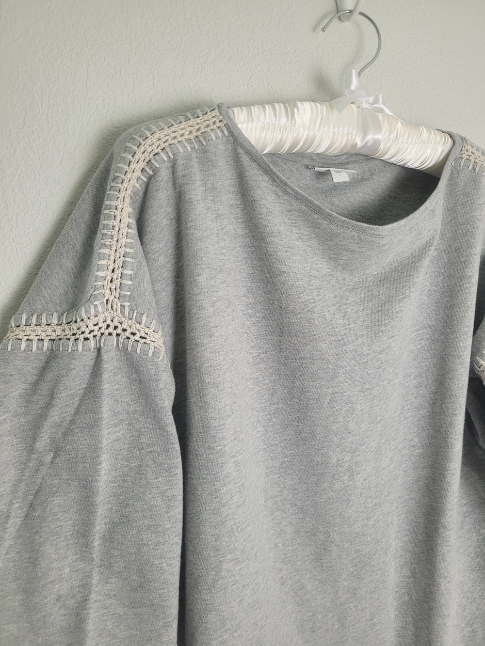 J. Jill Gray Cotton Shirt with Cream Crochet Trim